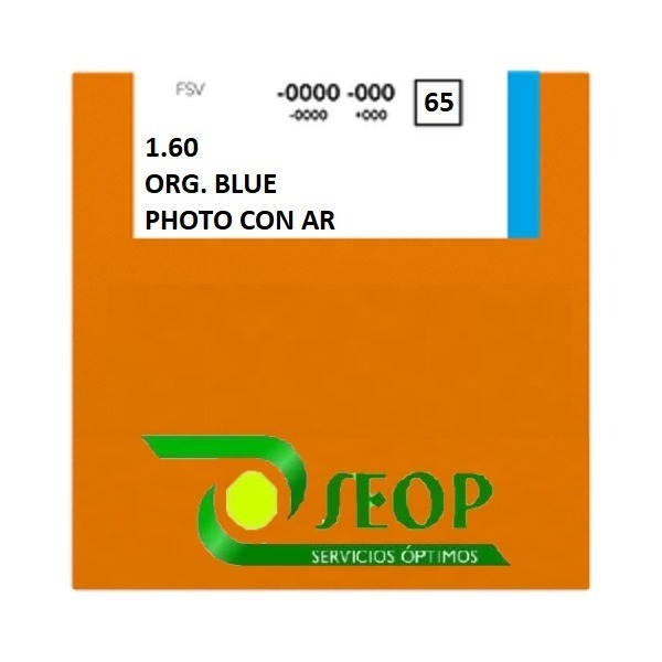Orgánico Fotocrom Blue con AR10 65mm Ind. 1,60